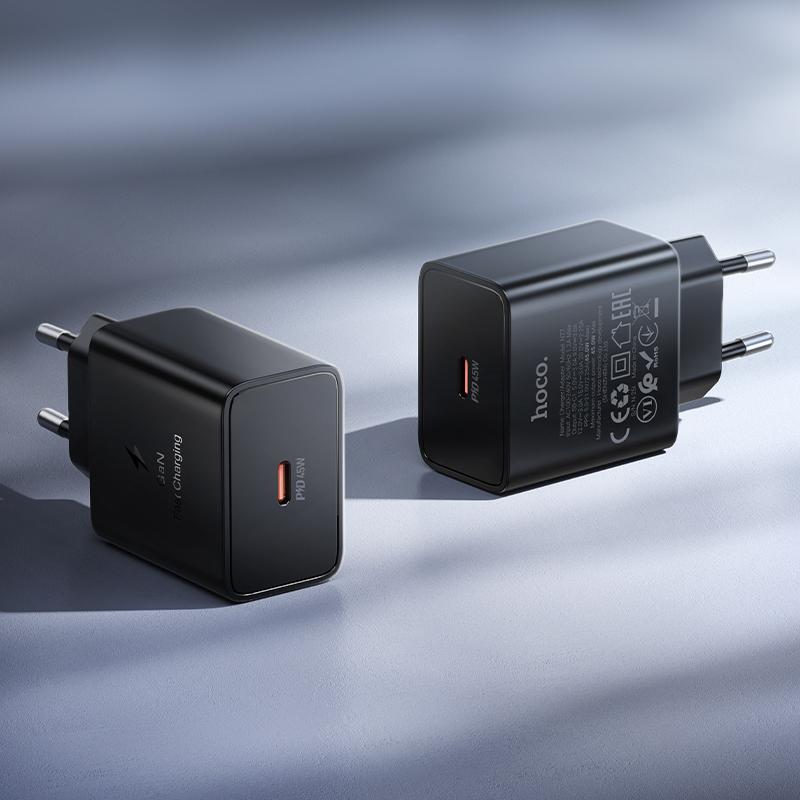 Φορτιστής Δικτύου HOCO N77, 45W, 3A, 1 x USB-C, Μαύρο