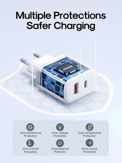 Φορτιστής Δικτύου Joyroom JR-TCF05, 20W, 3A, 1 x USB-A - 1 x USB-C, Λευκό