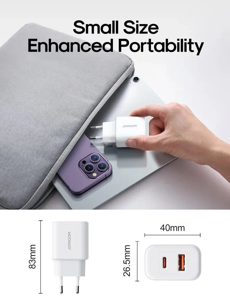 Φορτιστής Δικτύου Joyroom JR-TCF05, 20W, 3A, 1 x USB-A - 1 x USB-C, Λευκό