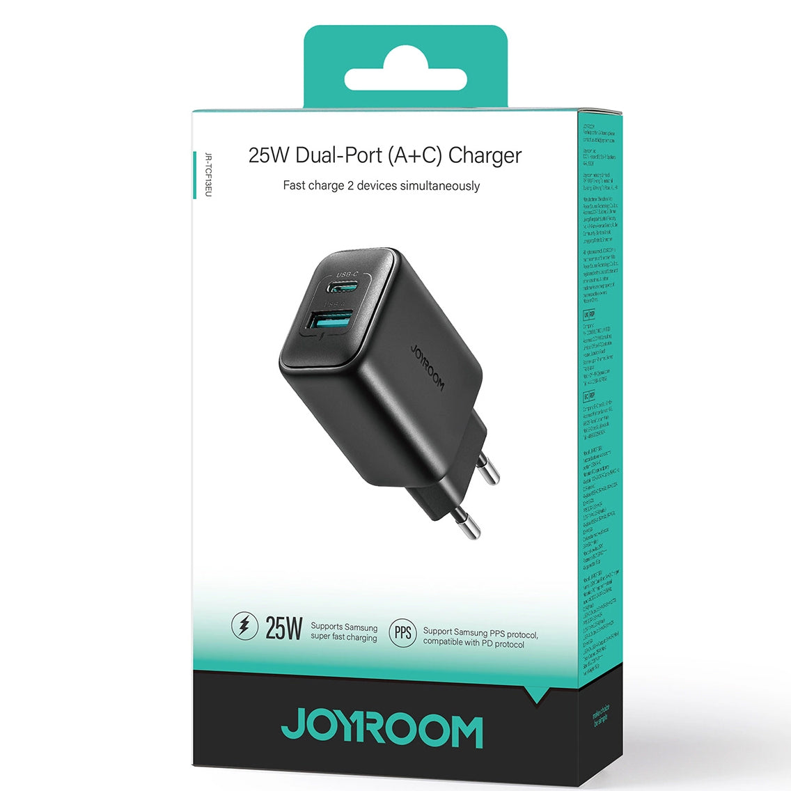Φορτιστής Δικτύου Joyroom JR-TCF13, 25W, 3A, 1 x USB-A - 1 x USB-C, Μαύρο