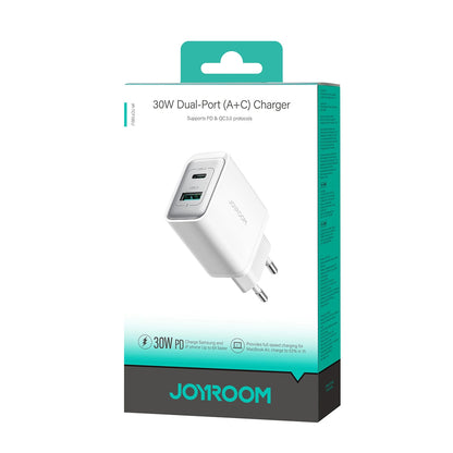 Φορτιστής Δικτύου Joyroom JR-TCF15, 30W, 5A, 1 x USB-A - 1 x USB-C, Λευκό