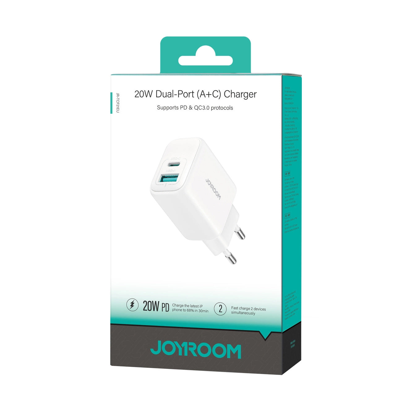 Φορτιστής Δικτύου Joyroom JR-TCF21, 20W, 3A, 1 x USB-A - 1 x USB-C, Λευκό