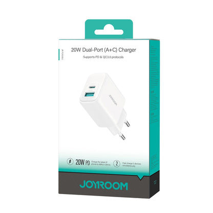 Φορτιστής Δικτύου Joyroom JR-TCF21, 20W, 3A, 1 x USB-A - 1 x USB-C, Λευκό