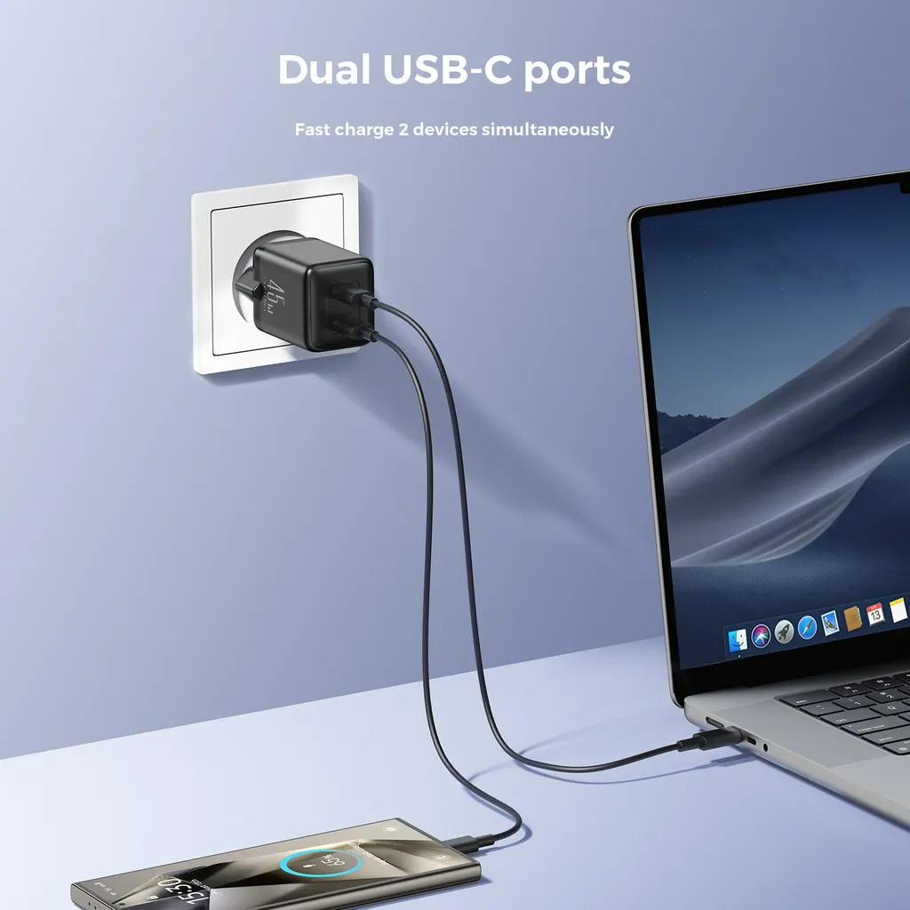 Φορτιστής Δικτύου Joyroom JR-TCG17, 45W, 3A, 2 x USB-C, Μαύρο