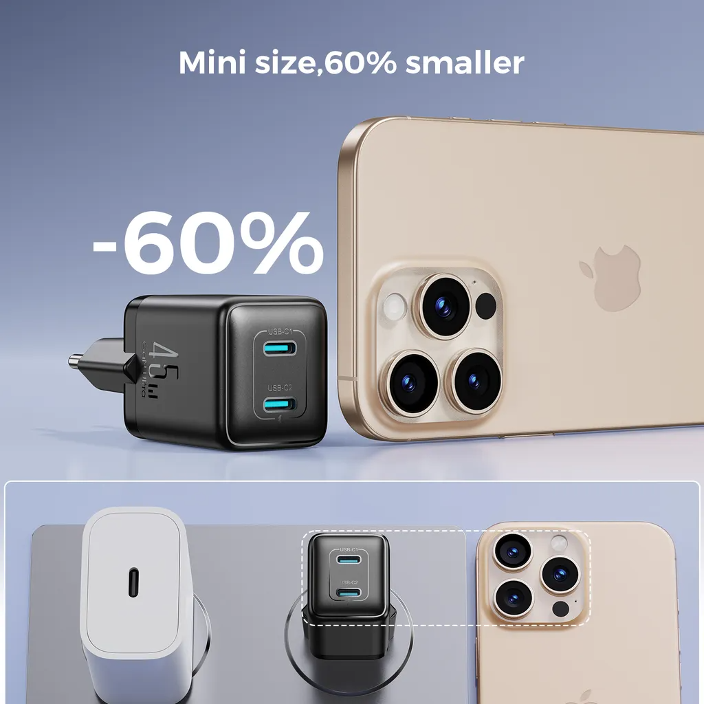 Φορτιστής Δικτύου Joyroom JR-TCG17, 45W, 3A, 2 x USB-C, Μαύρο