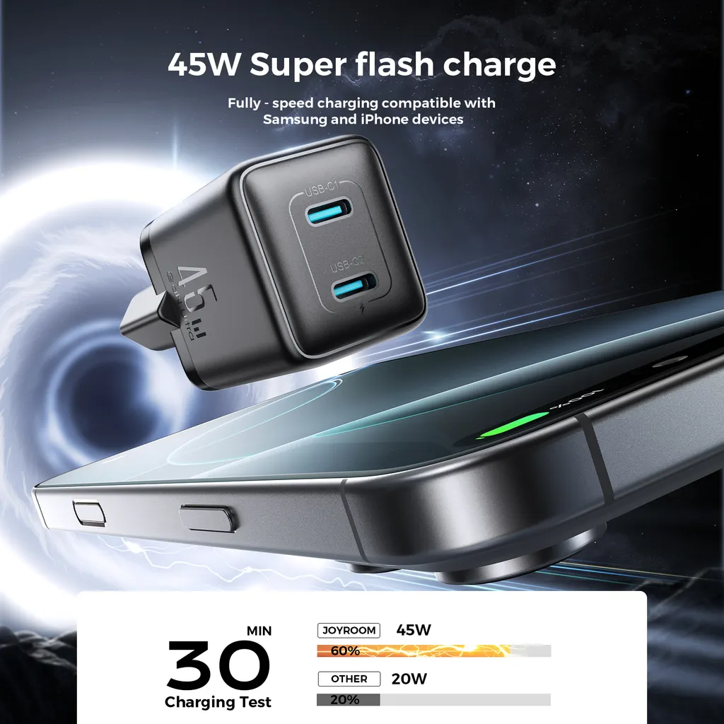 Φορτιστής Δικτύου Joyroom JR-TCG17, 45W, 3A, 2 x USB-C, Μαύρο