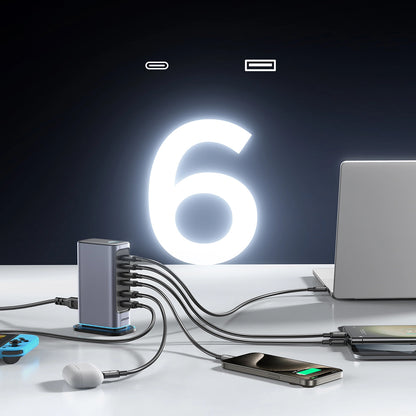 Φορτιστής Σταθμός Joyroom JR-TCM02, 65W, 3.25A, 2 x USB-A - 4 x USB-C, Γκρι
