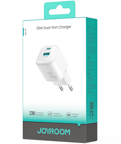 Φορτιστής Δικτύου Joyroom JR-TG7, 33W, 3A, 1 x USB-A - 1 x USB-C, Λευκό