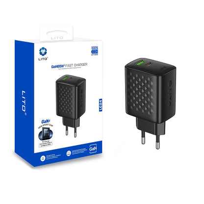 Φορτιστής Δικτύου Lito LC24, 65W, 3.25A, 1 x USB-A - 1 x USB-C, Μαύρο