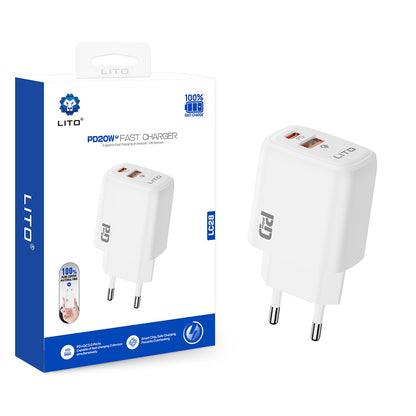 Lito LC28 Network Charger, 20W, 3A, 1 x USB-A - 1 x USB-C, White