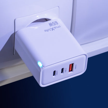 Φορτιστής Δικτύου MaXlife MXTC-09-65ACC, 65W, 3.25A, 1 x USB-A - 2 x USB-C, Λευκό