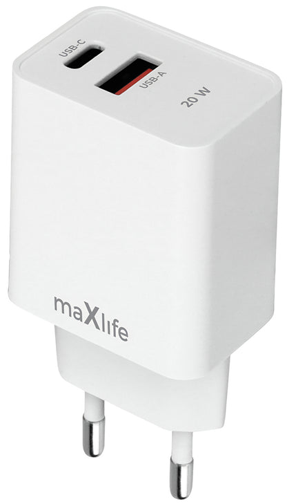 Φορτιστής Δικτύου MaXlife MXTC-13-20AC, 20W, 3A, 1 x USB-A - 1 x USB-C, Λευκό