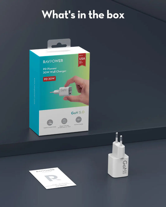 Φορτιστής Δικτύου RavPower RP-PC1056, 30W, 3A, 1 x USB-C, Λευκό