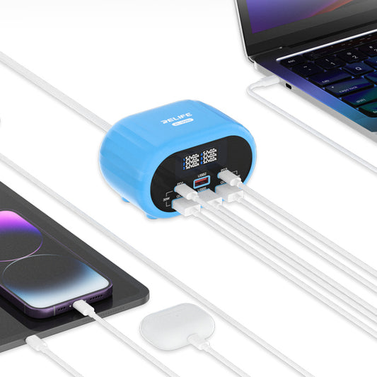 Φορτιστής Σταθμού Relife RL-309U, 72W, 5A, 2 x USB-C - 4 x USB-A, Μπλε