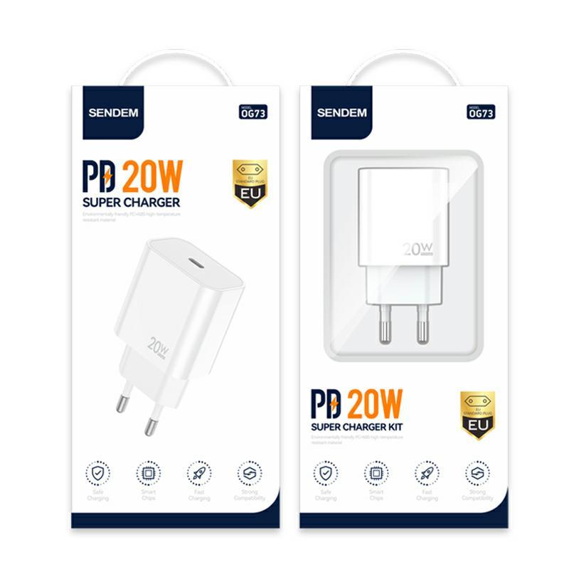 Sendem OG73 Network Charger, 20W, 3A, 1 x USB-C, White