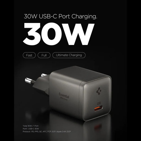 Φορτιστής Δικτύου Spigen EE301EU Essential, 30W, 3A, 1 x USB-C, Γκρι ACH10447