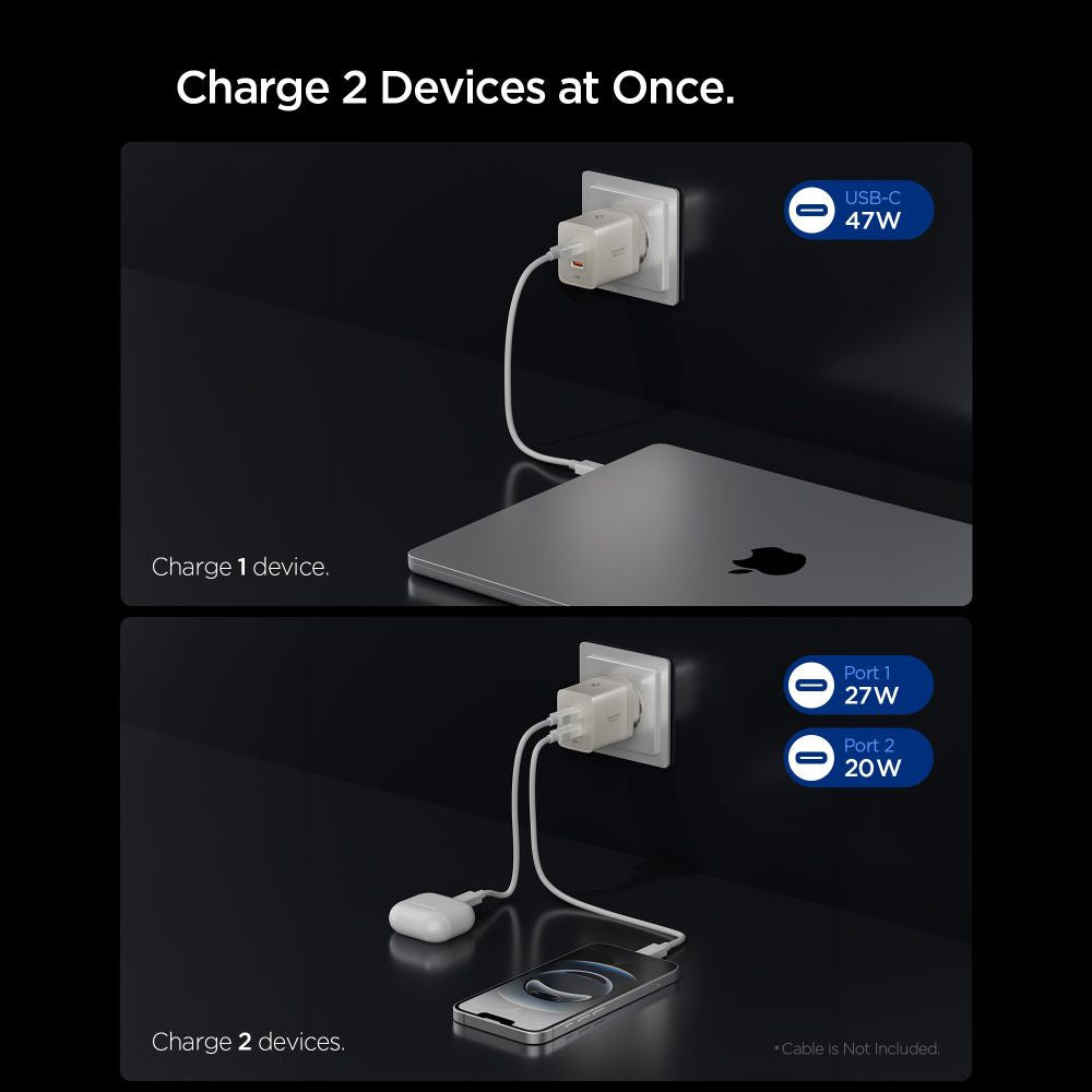 Φορτιστής Δικτύου Spigen EE472EU Essential, 47W, 3A, 2 x USB-C, Γκρι Τιτάνιο ACH10451