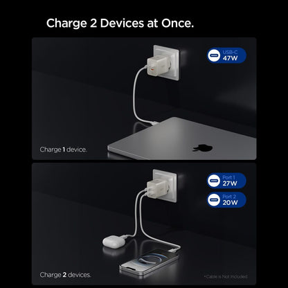 Φορτιστής Δικτύου Spigen EE472EU Essential, 47W, 3A, 2 x USB-C, Γκρι Τιτάνιο ACH10451