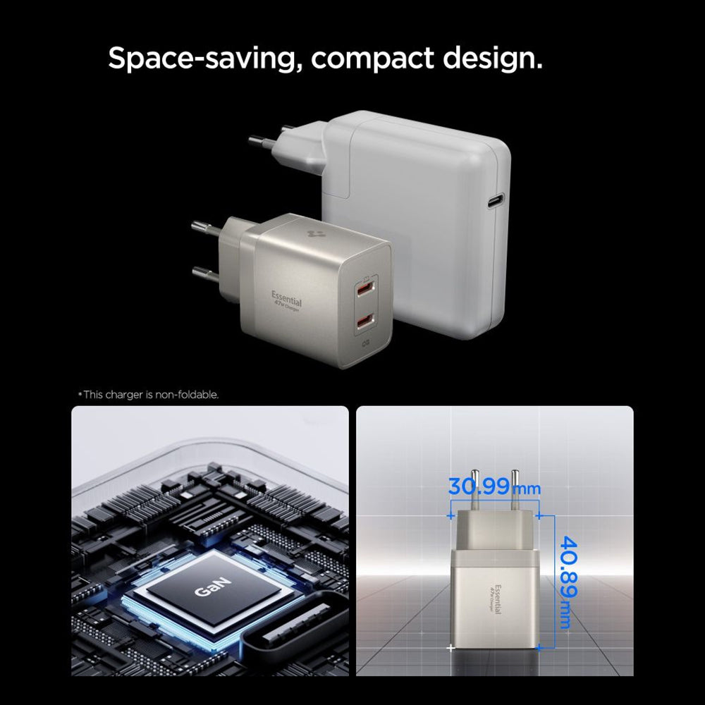 Φορτιστής Δικτύου Spigen EE472EU Essential, 47W, 3A, 2 x USB-C, Γκρι Τιτάνιο ACH10451