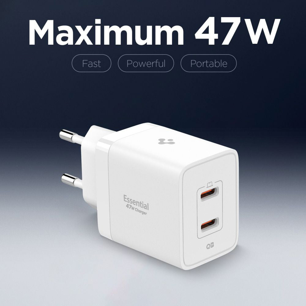Φορτιστής Δικτύου Spigen Essential, 47W, 3A, 2 x USB-C, Λευκό ACH08707
