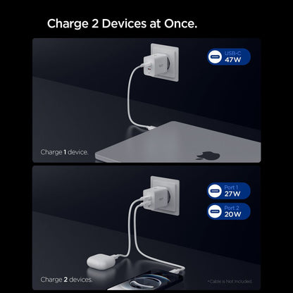 Φορτιστής Δικτύου Spigen Essential, 47W, 3A, 2 x USB-C, Λευκό ACH08707
