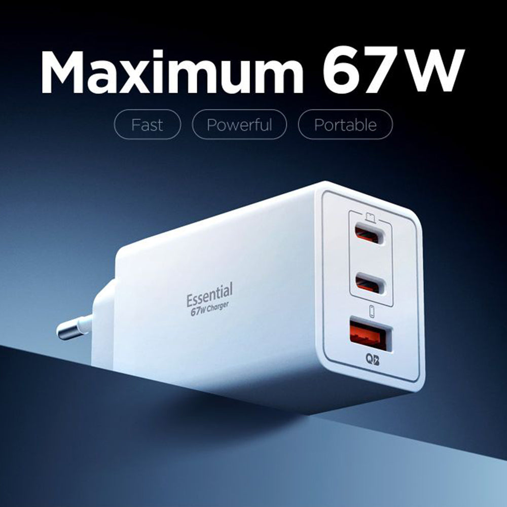 Φορτιστής Δικτύου Spigen Essential, 67W, 3.25A, 1 x USB-A - 2 x USB-C, Λευκό ACH08710