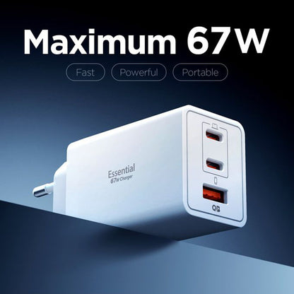 Φορτιστής Δικτύου Spigen Essential, 67W, 3.25A, 1 x USB-A - 2 x USB-C, Λευκό ACH08710
