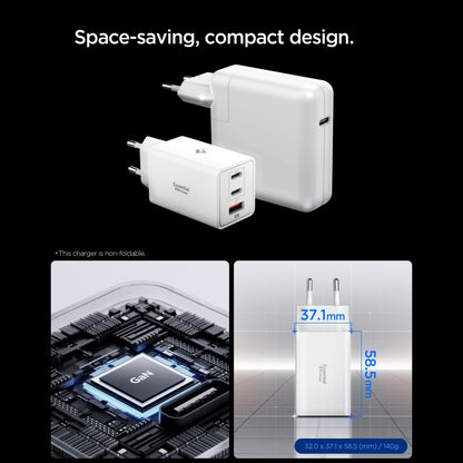 Φορτιστής Δικτύου Spigen Essential, 67W, 3.25A, 1 x USB-A - 2 x USB-C, Λευκό ACH08710