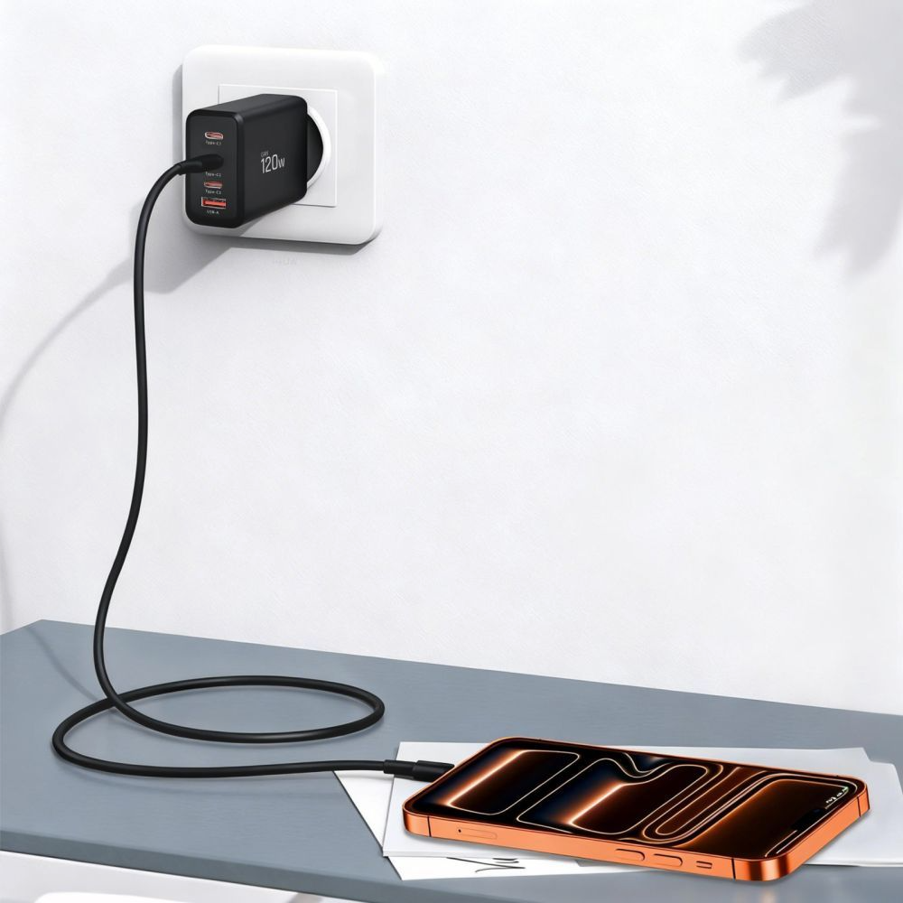 Tech-Protect NC120W-GAN Network Charger, 120W, 5A, 1 x USB-A - 3 x USB-C, Black