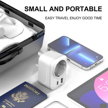 Φορτιστής Δικτύου Tech-Protect TA100 Travel UK, 20W, 3A, 1 x Schuko - 1 x USB-A - 1 x USB-C, Λευκό