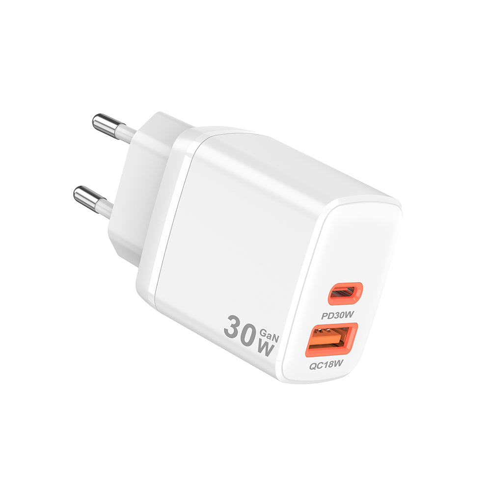 Φορτιστής Δικτύου Techsuit CH1 Duonix, 30W, 3A, 1 x USB-A - 1 x USB-C, Λευκό