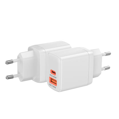 Φορτιστής Δικτύου Techsuit CH1 Duonix, 30W, 3A, 1 x USB-A - 1 x USB-C, Λευκό