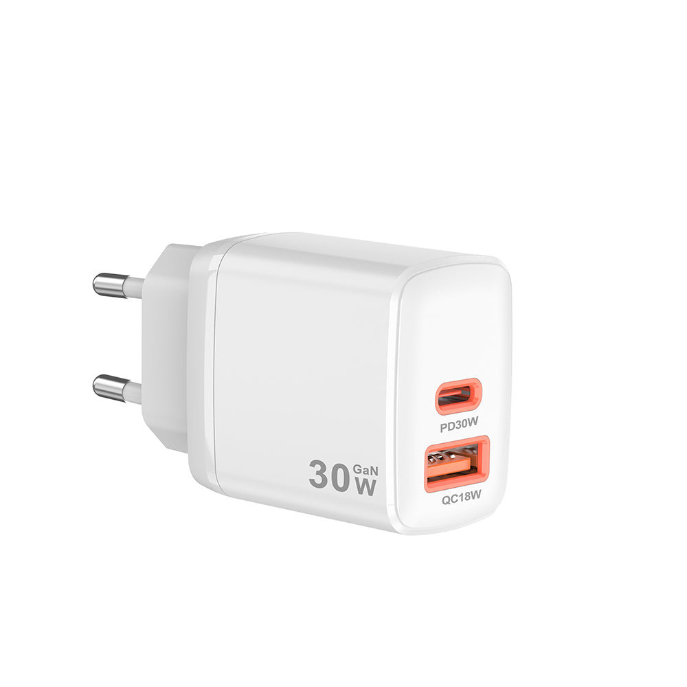 Φορτιστής Δικτύου Techsuit CH1 Duonix, 30W, 3A, 1 x USB-A - 1 x USB-C, Λευκό