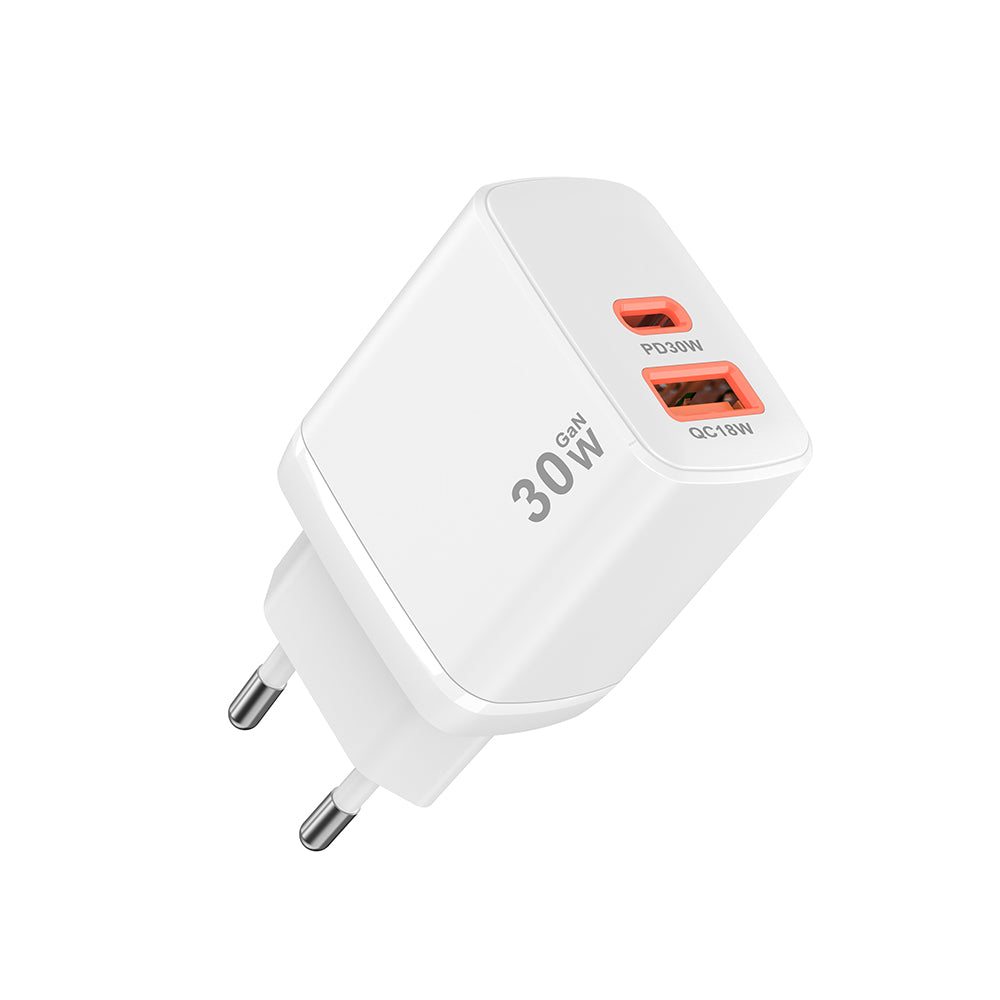 Φορτιστής Δικτύου Techsuit CH1 Duonix, 30W, 3A, 1 x USB-A - 1 x USB-C, Λευκό