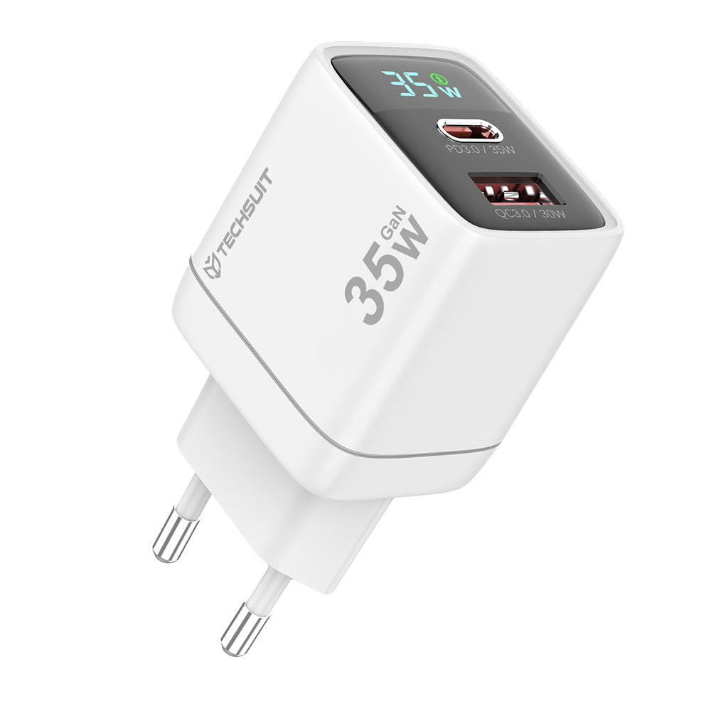 Φορτιστής Δικτύου Techsuit CH3 LEDChargX Display, 35W, 3A, 1 x USB-A - 1 x USB-C, Λευκό