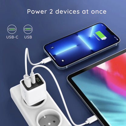 Φορτιστής Δικτύου Techsuit CH3 LEDChargX Display, 35W, 3A, 1 x USB-A - 1 x USB-C, Λευκό