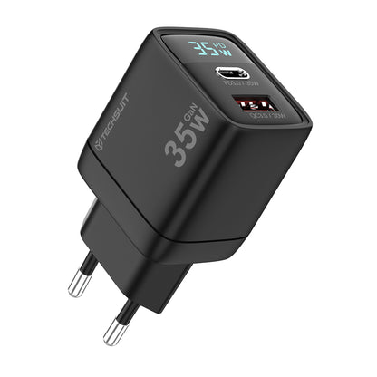 Φορτιστής Δικτύου Techsuit CH3 LEDChargX Display, 35W, 3A, 1 x USB-A - 1 x USB-C, Μαύρο