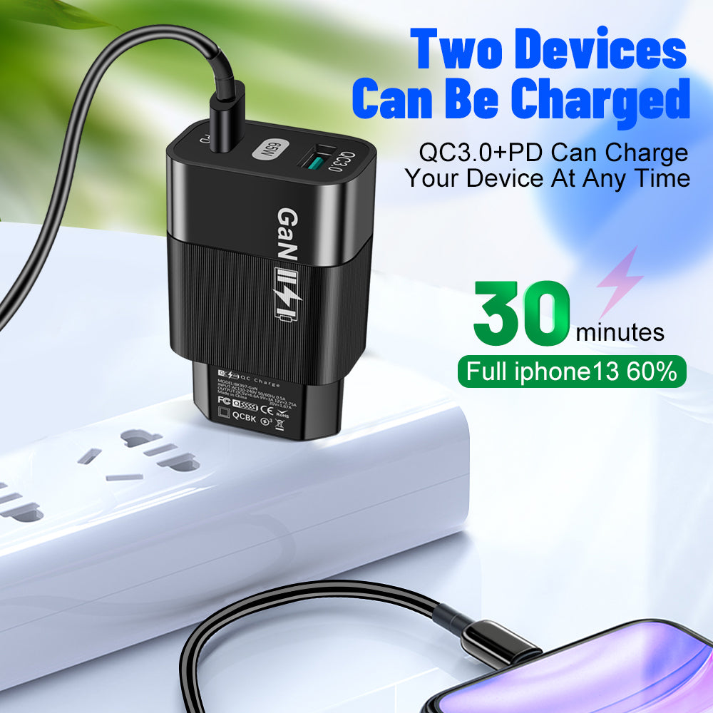 Φορτιστής Δικτύου Techsuit CHPD131, 65W, 3.25A, 1 x USB-A - 1 x USB-C, Μαύρο