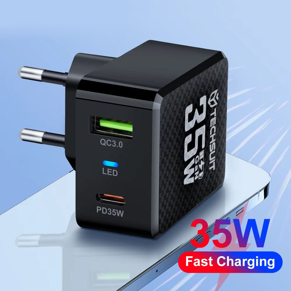 Φορτιστής Δικτύου Techsuit CHPD173 Tiny, 35W, 3A, 1 x USB-A - 1 x USB-C, Λευκό