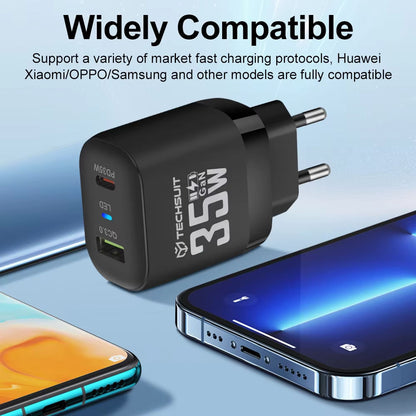 Φορτιστής Δικτύου Techsuit CHPD174, 35W, 3A, 1 x USB-A - 1 x USB-C, Μαύρο