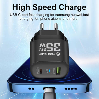 Φορτιστής Δικτύου Techsuit CHPD174, 35W, 3A, 1 x USB-A - 1 x USB-C, Μαύρο