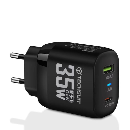 Φορτιστής Δικτύου Techsuit CHPD174, 35W, 3A, 1 x USB-A - 1 x USB-C, Μαύρο
