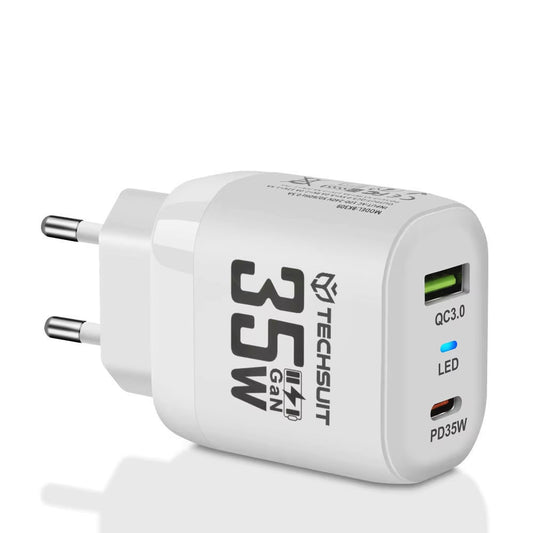 Φορτιστής Δικτύου Techsuit CHPD174, 35W, 3A, 1 x USB-A - 1 x USB-C, Λευκό