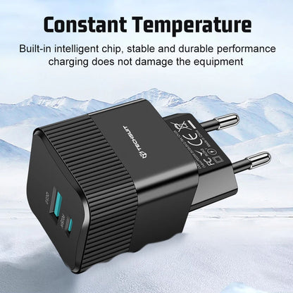 Φορτιστής Δικτύου Techsuit CHPD216 Tiny, 25W, 3A, 1 x USB-A - 1 x USB-C, Λευκό