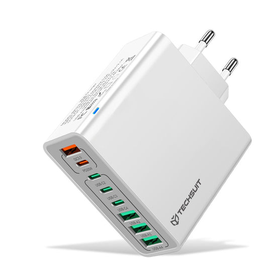 Φορτιστής Δικτύου Techsuit CHPD224, 65W, 3.25A, 4 x USB-A - 4 x USB-C, Λευκό