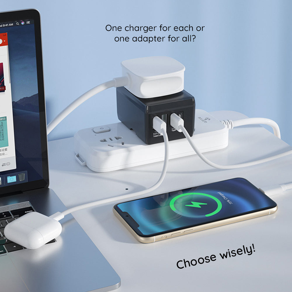 Techsuit HHt204A Travel Network Charger, 15W, 3A, 2 x USB-A - 2 x USB-C, Black