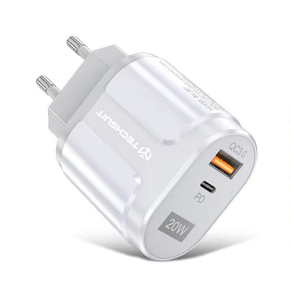 Φορτιστής Δικτύου Techsuit Premium, 20W, 3A, 1 x USB-A - 1 x USB-C, Λευκό