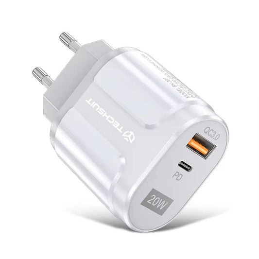 Φορτιστής Δικτύου Techsuit Premium, 20W, 3A, 1 x USB-A - 1 x USB-C, Λευκό