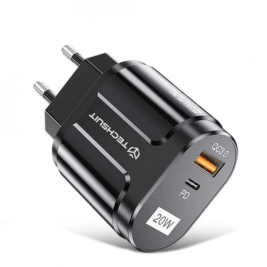 Φορτιστής Δικτύου Techsuit Premium, 20W, 3A, 1 x USB-A - 1 x USB-C, Μαύρος CHPD038