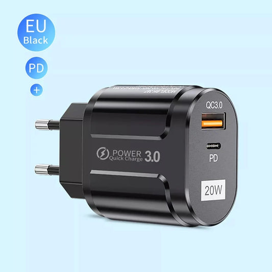 Φορτιστής Δικτύου Techsuit Premium, 20W, 3A, 1 x USB-A - 1 x USB-C, Μαύρος CHPD038